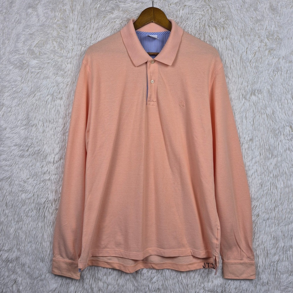 Brooks Brothers Mens XL Slim Fit Long Sleeve Performance Polo Salmon Old Money
